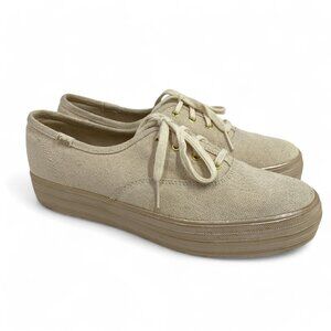 Keds Triple Decker Shimmer Dream Low Top Sneakers Gold/Beige WF59212 Size 9